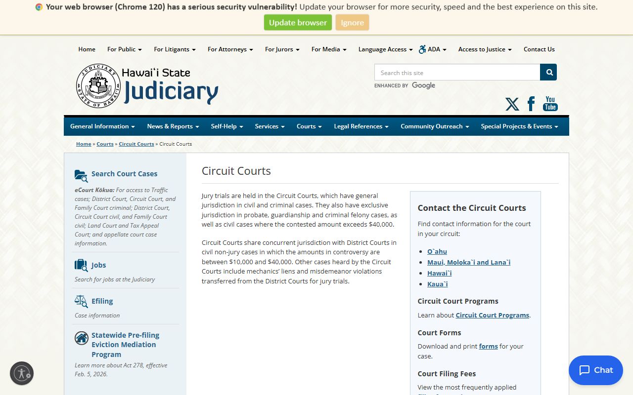 Honolulu County Circuit Court jurisdiction page