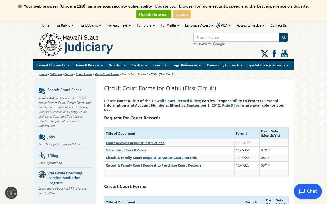 Honolulu County court records Circuit Court forms page