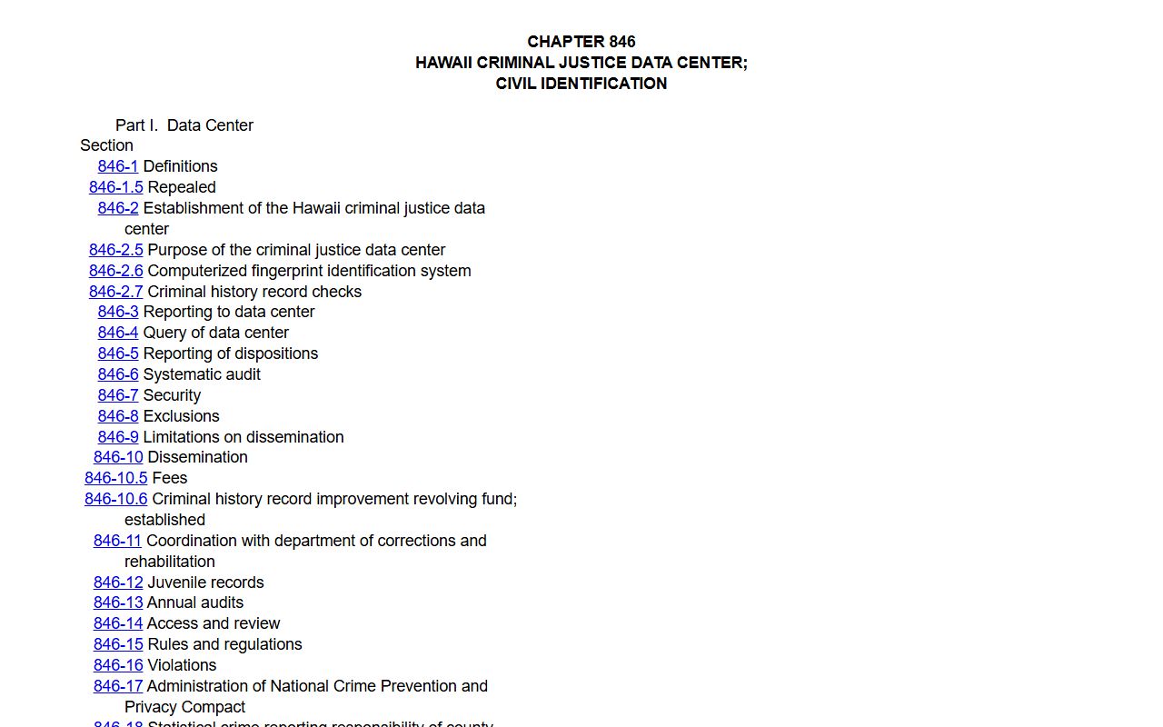 Honolulu County Environmental Court criminal history records statute