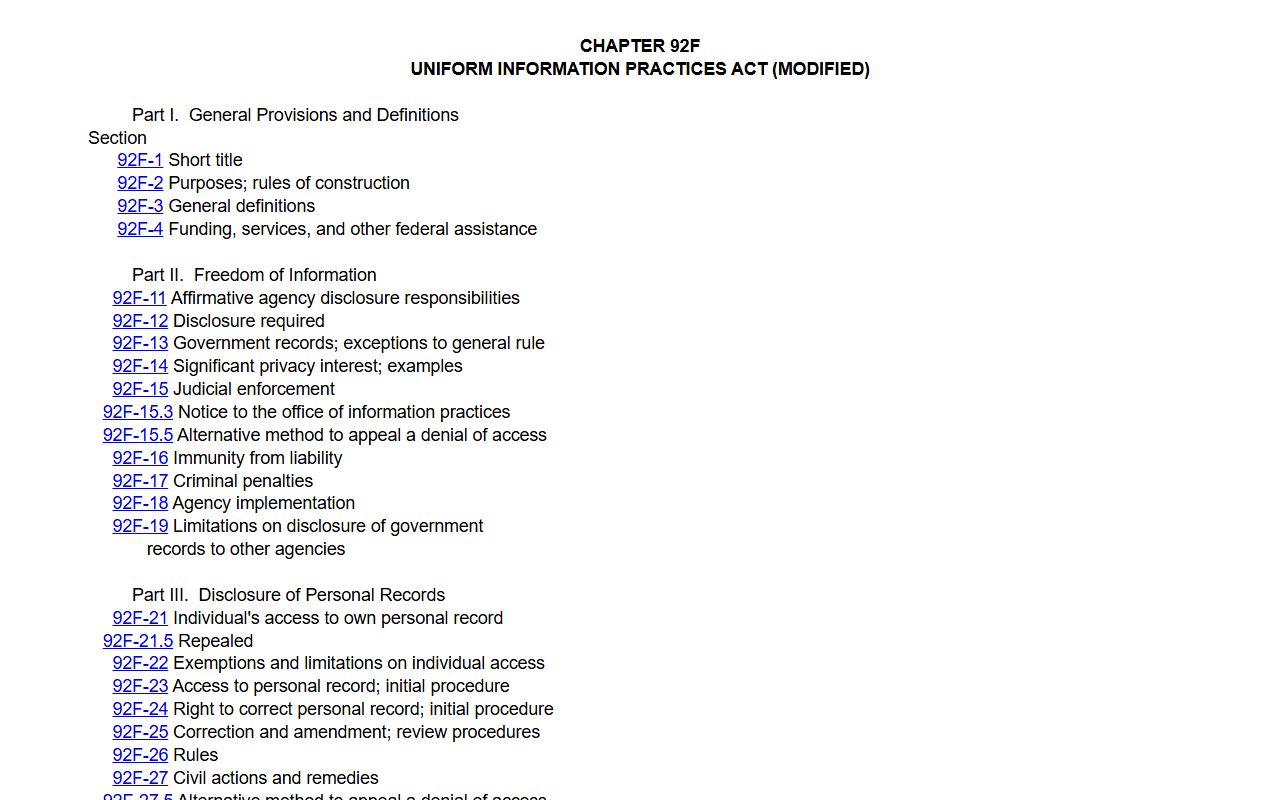 Honolulu County Environmental Court UIPA statute